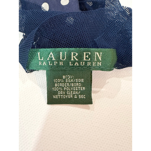 Y2K LAUREN Ralph Lauren Navy White Polka Dot Scarf - Picture 4 of 5